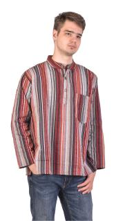 Sanu Babu Pánska bavlnená košeľa, prúžky, dlhý rukáv, červená (9J) L