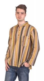Sanu Babu Pánska bavlnená košeľa, prúžky, dlhý rukáv, hnedá L