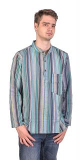 Sanu Babu Pánska bavlnená košeľa, prúžky, dlhý rukáv, zelená XL