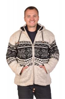 Sanu Babu Pánsky vlnený sveter, biely s čierno-sivým vzorom L