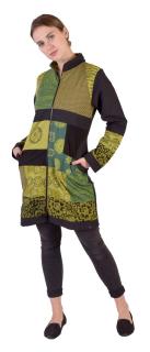 Sanu Babu Patchworkový kabát s zapínaný na zips, kombinácia tlače, zeleno-šedo-čierna S
