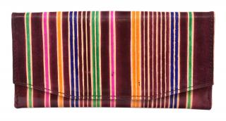 Sanu Babu Peňaženka, hneda, farebné prúžky, maľovaná koža, 9,5x19,5cm