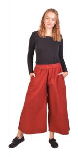 Sanu Babu Pohodlné voľné červené trojštvrťové nohavice, guma v páse a vrecká L/XL