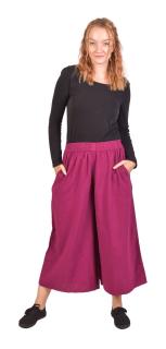 Sanu Babu Pohodlné voľné fuchsiové trojštvrťové nohavice, guma v páse a vrecká L/XL