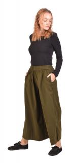 Sanu Babu Pohodlné voľné khaki zelené trojštvrťové nohavice, guma v páse a vrecká S/M