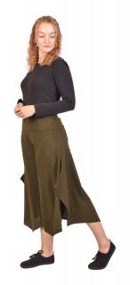 Sanu Babu Pohodlné voľné khaki zelené trojštvrťové nohavice, guma v páse L/XL