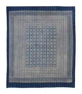 Sanu Babu Prehoz na posteľ modrý prešívaný blockprint, ručné práce, 260x220cm (5A)