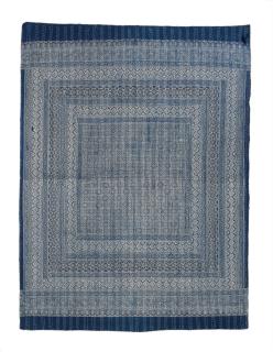 Sanu Babu Prehoz na posteľ modrý prešívaný blockprint, ručné práce, 260x220cm (5B)