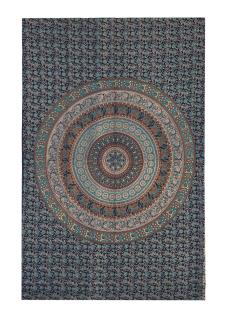Sanu Babu Prehoz s tlačou, Mandala, modro-tyrkysový 130x210 cm (8B)
