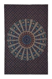 Sanu Babu Prehoz s tlačou, Mandala, modro-tyrkysový 130x210 cm (8C)