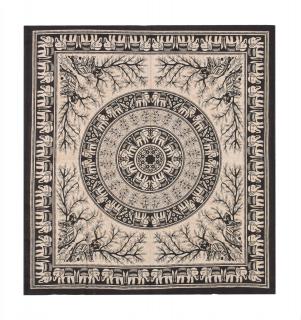 Sanu Babu Prehoz s tlačou sloní Mandala, čierno-béžový 200x230cm (7S)