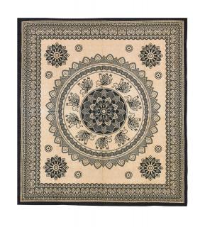 Sanu Babu Prehoz s tlačou sloní Mandala, čierno-béžový 200x230cm (7X)