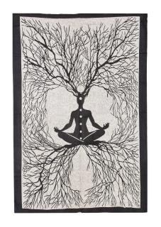 Sanu Babu Prehoz s tlačou Yoga a čakry, čierno-béžový 130x210cm (3X)