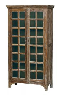 Sanu Babu Presklená skriňa z teakového dreva, biela patina, 101x41x187cm