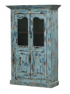 Sanu Babu Presklená skriňa z teakového dreva, tyrkysová patina, 111x43x168cm