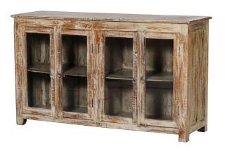 Sanu Babu Presklená skrinka z teakového dreva, biela patina, 152x46x90cm