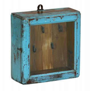 Sanu Babu Presklená skrinka z teakového dreva, háčiky na kľúče, 28x10x28cm