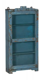 Sanu Babu Presklená skrinka z teakového dreva, šedo-modrá patina, 45x15x93cm