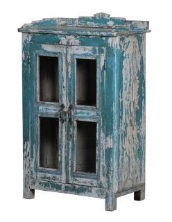 Sanu Babu Presklená skrinka z teakového dreva, tyrkysová patina, 64x39x106cm