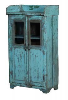 Sanu Babu Presklená skrinka z teakového dreva, tyrkysová patina, 73x41x131cm