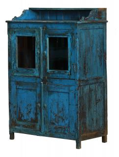 Sanu Babu Presklená skrinka z teakového dreva, tyrkysová patina, 92x49x133cm