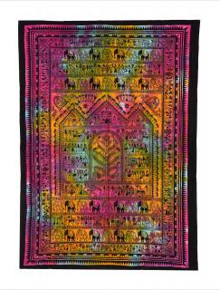 Sanu Babu Prikrývka dúhová s tlačou slony a postavičky, čierny podklad 130x210cm