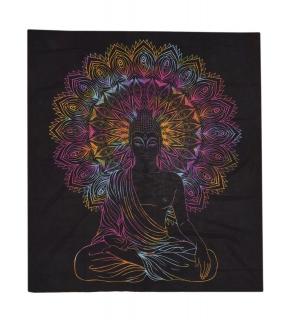 Sanu Babu Prikrývka na posteľ, Budha, batika, čierna tlač, 210x200cm (4F)