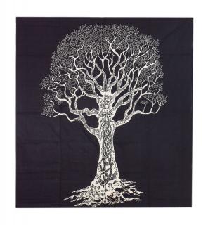 Sanu Babu Prikrývka na posteľ čierno-biela so stromom života, 220x210cm