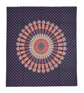 Sanu Babu Prikrývka na posteľ, farebná pávie mandala, 210x230cm