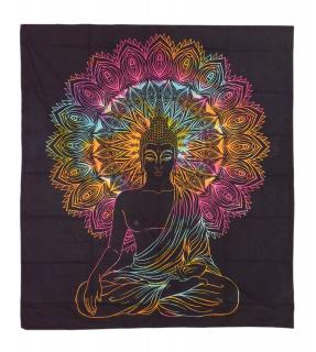 Sanu Babu Prikrývka na posteľ farebne batikovaná Budha, 220x210cm