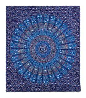 Sanu Babu Prikrývka na posteľ, pestrofarebná mandala, 230x202cm, kvety, modro-tyrkysový