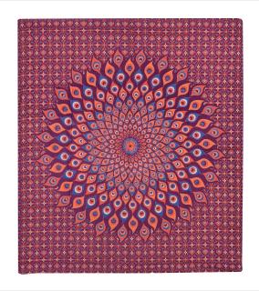 Sanu Babu Prikrývka na posteľ, pestrofarebná pávie mandala, 230x202cm, vínovo-oranžový