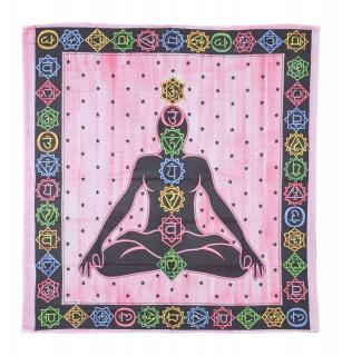 Sanu Babu Prikrývka na posteľ ružová s čiernou potlačou Chakra Yoga 210x240cm