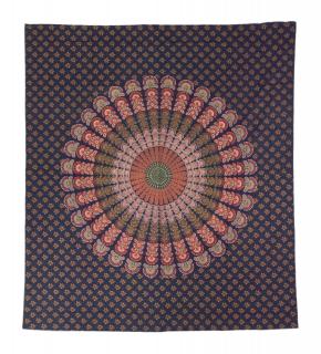 Sanu Babu Prikrývka na posteľ s potlačou "Barmeri round mandala", modro-zelený 210x230cm