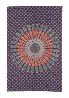Sanu Babu Prikrývka na posteľ s potlačou "Barmeri round mandala", modrý 130x210cm