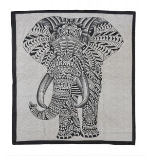 Sanu Babu Prikrývka na posteľ s potlačou slona, čierno-béžová 210x230cm