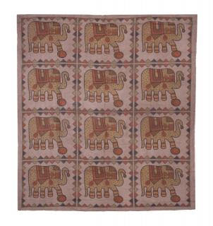 Sanu Babu Prikrývka na posteľ so slonmi, hnedo-oranžový, tlačený patchwork 220x202cm