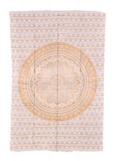 Sanu Babu Prikrývka s tlačou, biela, zlatá tlač, Mandala, 205x136cm