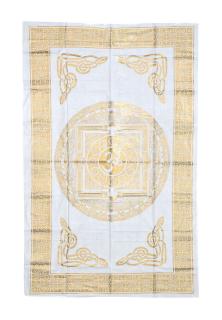 Sanu Babu Prikrývka s tlačou, biela, zlatá tlač, Om mandala, 206x136cm