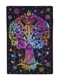 Sanu Babu Prikrývka s tlačou, Budha a strom života, farebná batika, 130x200 cm