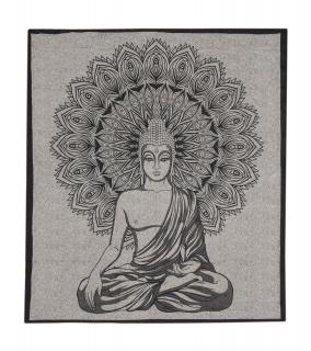 Sanu Babu Prikrývka s tlačou, Budha, hnedo-béžový podklad, čierna tlač, 210x202cm