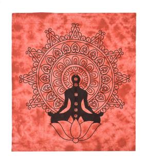 Sanu Babu Prikrývka s tlačou Chakra Yoga, čierno-červený 200x230cm