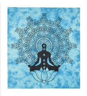 Sanu Babu Prikrývka s tlačou Chakra Yoga, čierno-tyrkysová 200x230cm (7B)