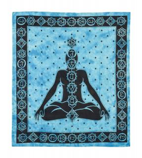 Sanu Babu Prikrývka s tlačou Chakra Yoga, čierno-tyrkysová 200x230cm (7E)