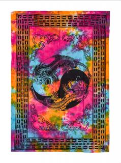Sanu Babu Prikrývka s tlačou dračí Jin-Jang, dúhová batika 130x210cm