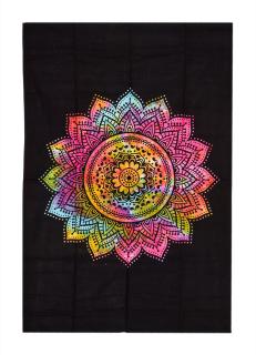 Sanu Babu Prikrývka s tlačou dúhovej Mandaly, čierny podklad 130x210cm (4X)