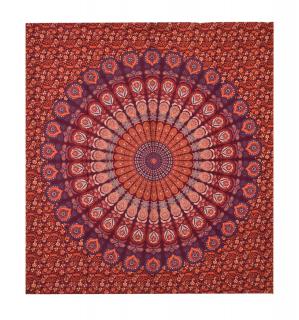 Sanu Babu Prikrývka s tlačou farebná Mandala, vínový 200x230cm
