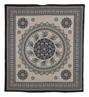 Sanu Babu Prikrývka s tlačou, Mandala, čierno-béžová, 210x228 cm