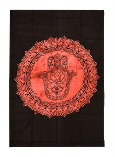 Sanu Babu Prikrývka s tlačou Mandaly a ruky Fatimy, čierno-červený 130x210cm (4W)