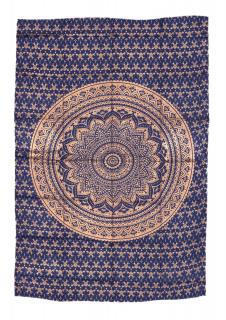 Sanu Babu Prikrývka s tlačou, modrá, zlatá tlač, Mandala, 204x140cm